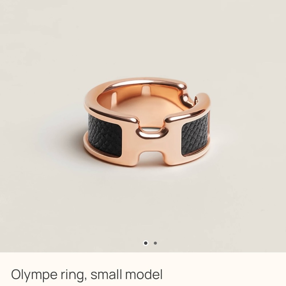 Hermes Olympe Noir and Rose Gold Ring size M